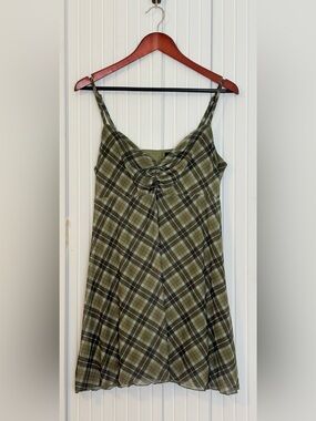 Social Collision Plaid Mini Dress Green XL Mesh Overlay Babydoll Punk Emo Preppy